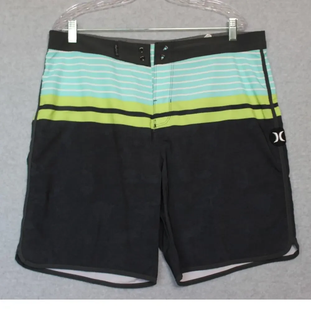 Hurley Phantom Board Shorts No‎ Inner Lining Blue Green Striped Men's Size 36